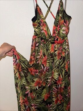 Tropical Floral Maxi Dress - Green & Coral